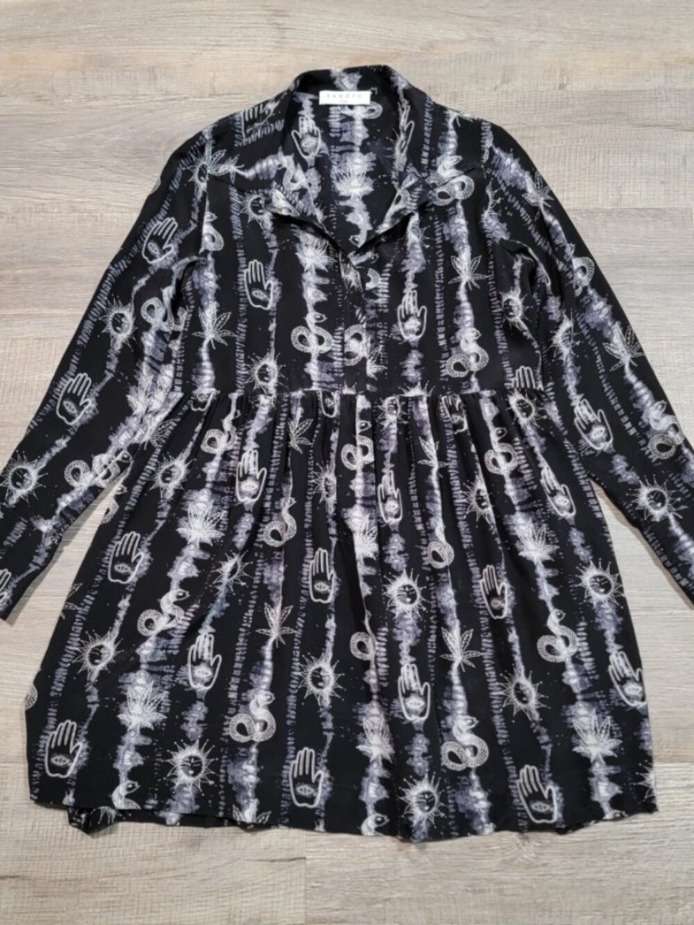 Sandro Paris 100% Silk Astrology Long Sleeve Blouson Dress Size Small Pockets
